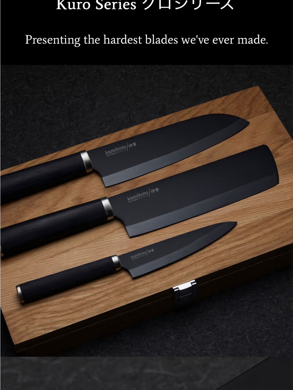 Kamik Black Kitchen Knife Set - Kuro Series Santoku/Utility/Nakiri